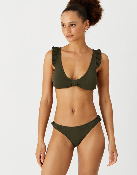 Textured Frill Side Bikini Briefs Green, Green (KHAKI), large