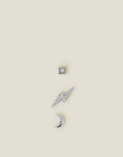 3-Pack Platinum-Plated Surgical Steel Celestial Flatback Stud Earrings, , large