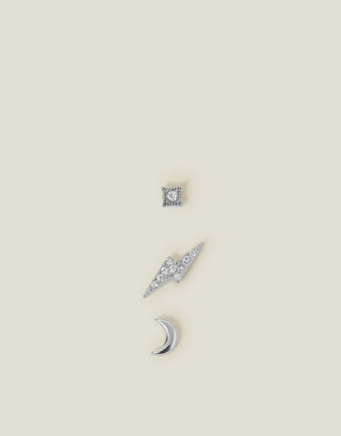 3-Pack Platinum-Plated Surgical Steel Celestial Flatback Stud Earrings, , large
