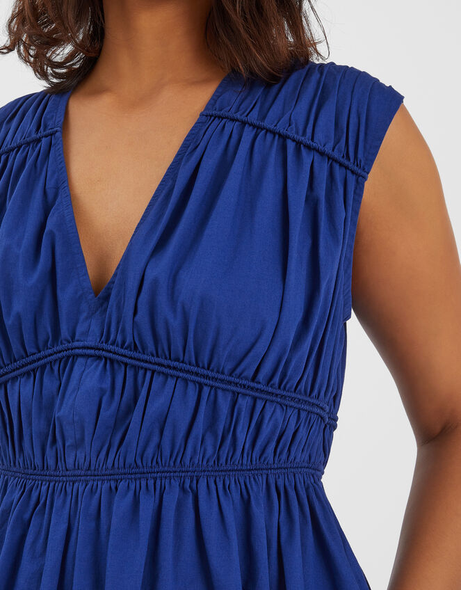 Sleeveless Ruched Midi Dress, Blue (BLUE), large