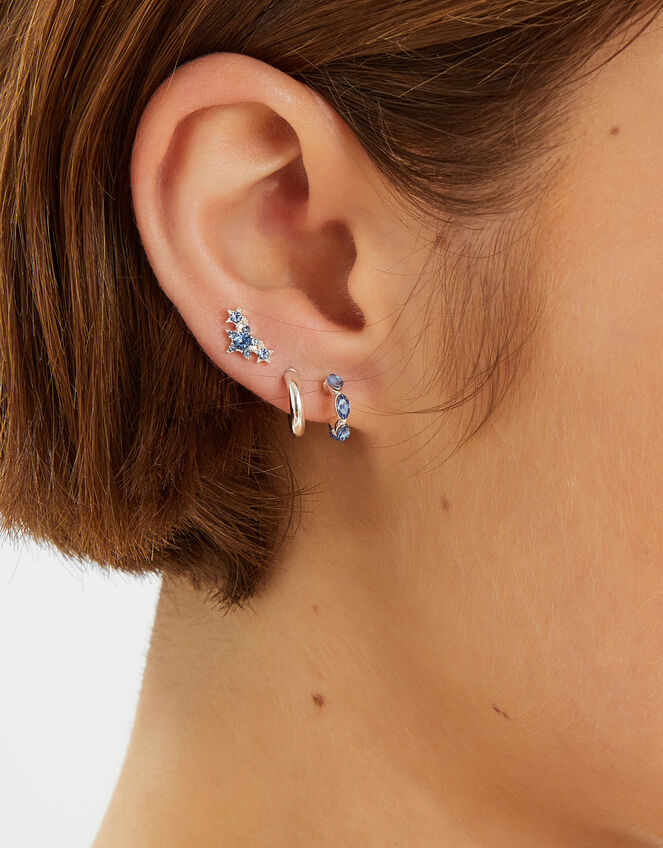 5-Pack Diamante Gem Stud and Hoop Earrings Silver, , large