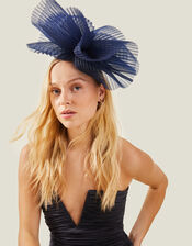 Pleated Fascinator, Blue (NAVY), large