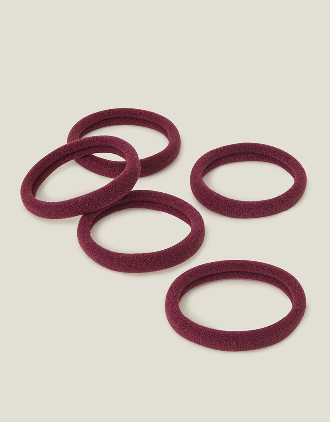 5-Pack Towelling Hair Bands, Red (BURGUNDY), large