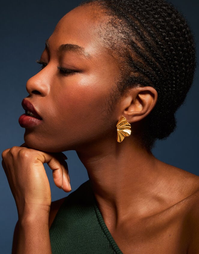 14ct Gold-Plated Molten Fan Stud Earrings, , large