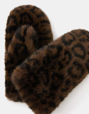 Faux Fur Leopard Print Mittens, , large
