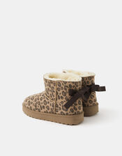Girls Suedette Leopard Print Boots, Leopard (LEOPARD), large