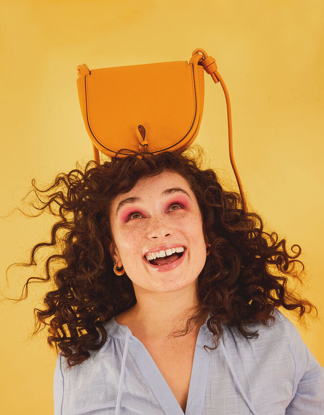 Knot Detail Saddle Cross-Body, Yellow (OCHRE), large