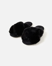 Luxe Faux Fur Sliders, Black (BLACK), large