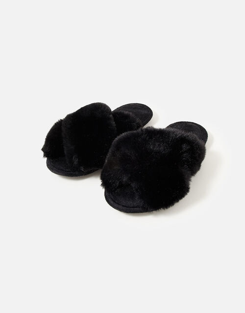 Luxe Faux Fur Sliders, Black (BLACK), large