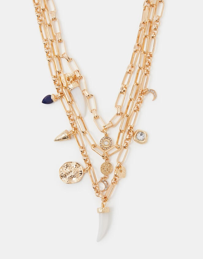 Layered Charm Paper Clip Necklace, , large