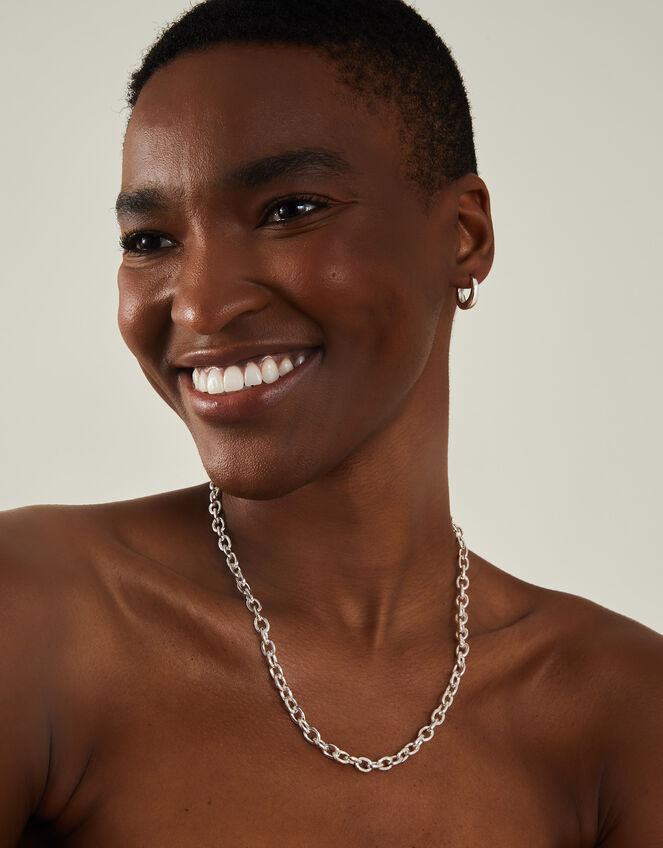 Sterling Silver-Plated Chunky Chain Necklace, , large