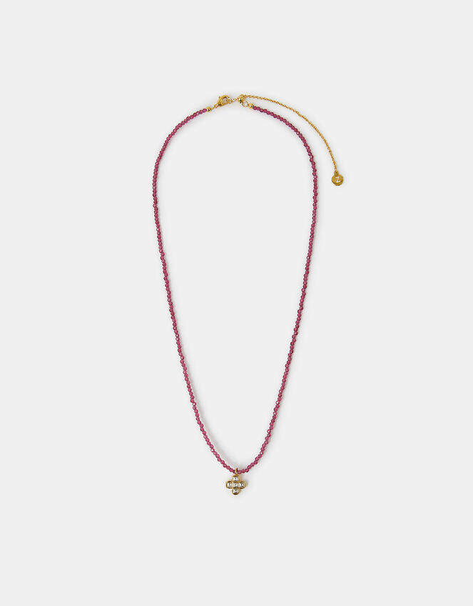 14ct Gold-Plated Clover Beaded Necklace, , large