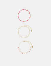 3-Pack Bright Beaded Anklets, , large