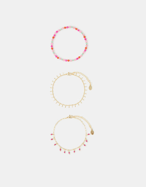 3-Pack Bright Beaded Anklets, , large