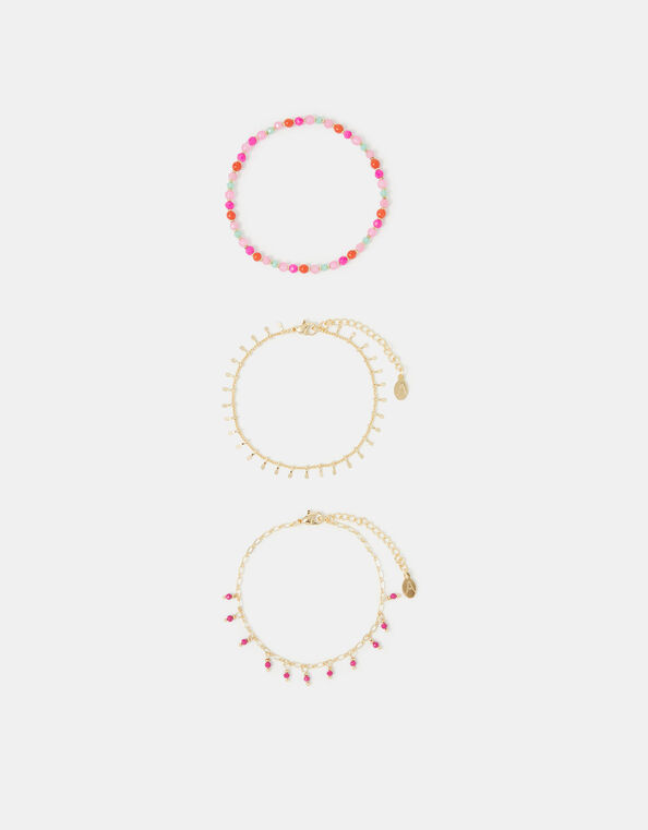 3-Pack Bright Beaded Anklets, , large