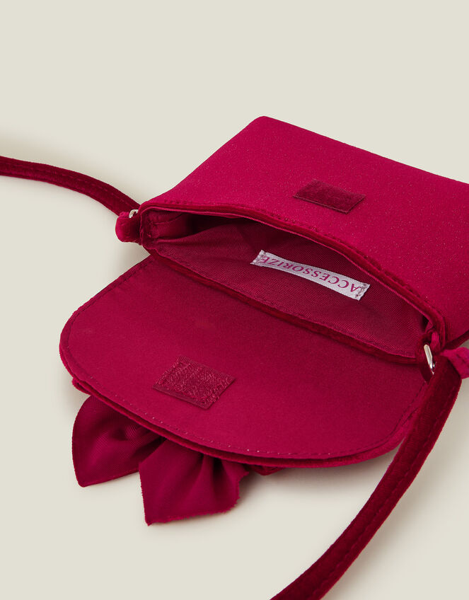 Girls Velvet Bow Shoulder Bag, , large
