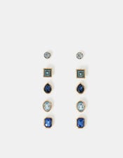 5-Pack Gem Stud Earrings Blue, , large