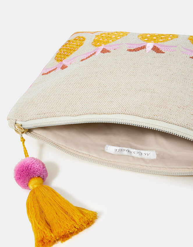 Embroidered Pineapple Make Up Bag, , large