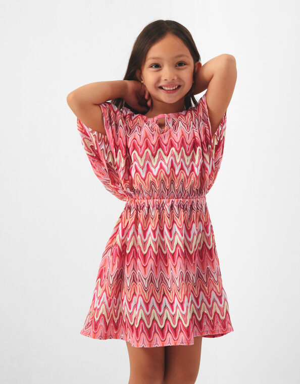 Girls V-Neck Crochet Kaftan, Multi (BRIGHTS MULTI), large