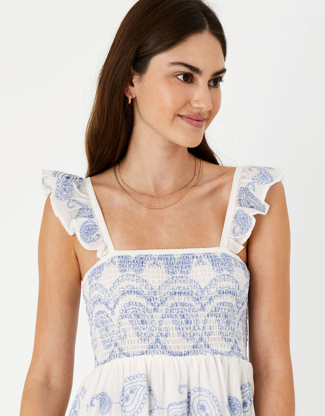 Embroidered Frill Shoulder Dress, White (WHITE), large