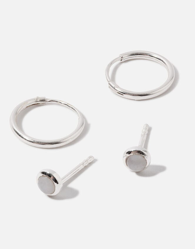 Sterling Silver Blue Agate Earrings Set of Two, , large