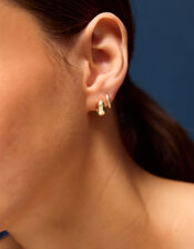 3-Pack 14ct Gold-Plated Chunky Huggie Hoop Earrings, , large