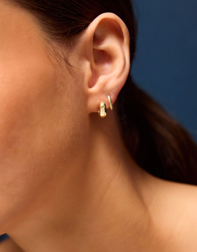 3-Pack 14ct Gold-Plated Chunky Huggie Hoop Earrings, , large