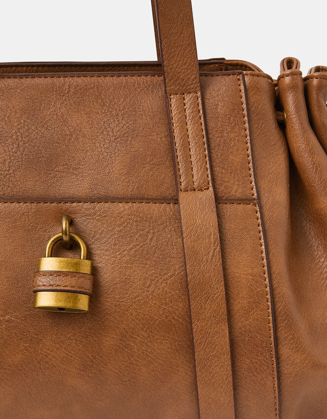 Padlock Ruched Shoulder Bag, Tan (TAN), large