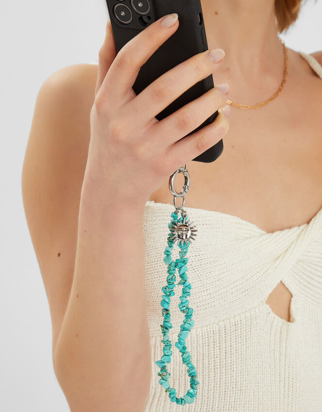 Sun Charm Stone Phone Wrist Strap Turquoise, , large