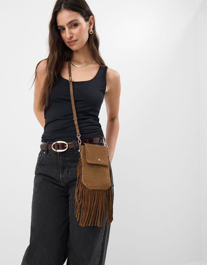Fringe Suede Phone Bag, , large