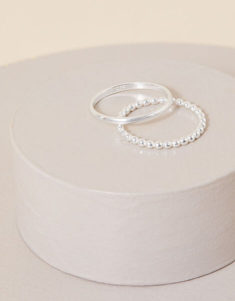 Sterling Silver Ball Rings Set of Two, Silver (ST SILVER), large