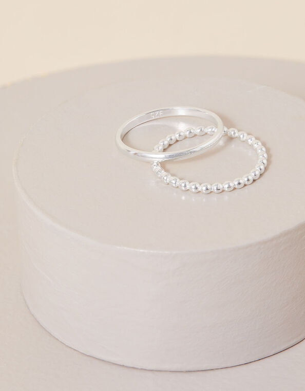 Sterling Silver Ball Rings Set of Two, Silver (ST SILVER), large