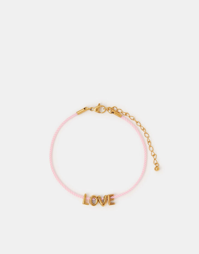 Stainless Steel Love Charm Cord Bracelet, , large