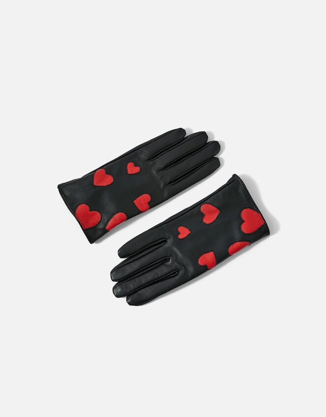 Heart Leather Gloves, Black (BLACK), large