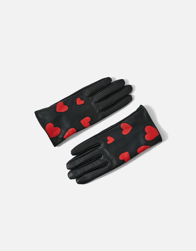 Heart Leather Gloves Black, Black (BLACK), large