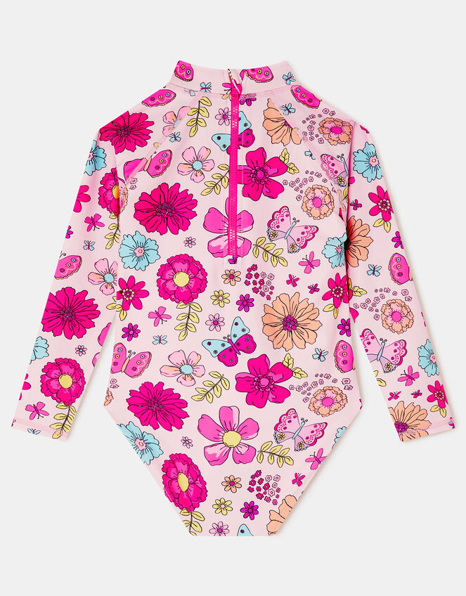 Girl Retro Bloom Long Sleeve Swimsuit, Multi (BRIGHTS MULTI), large