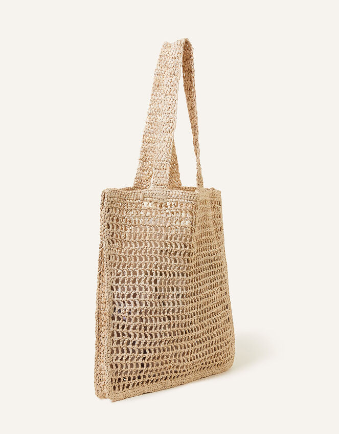 Raffia Crochet Beach Shopper Bag, Natural (NATURAL), large
