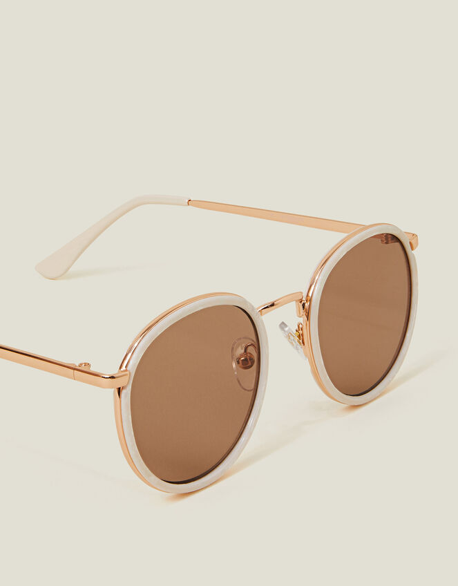 Marbled Metal Round Sunglasses, , large