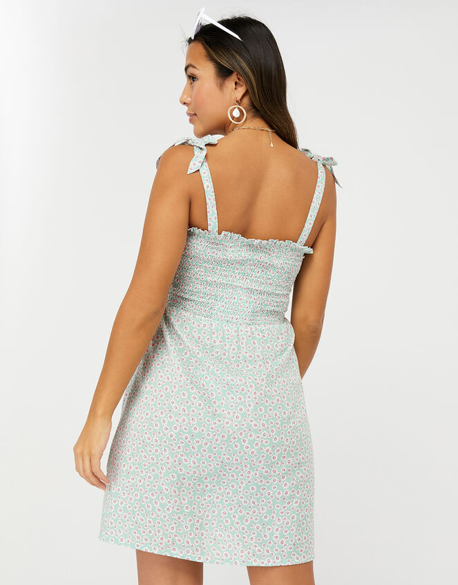 Daisy Print Button Dress, Blue (AQUA), large