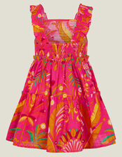 Girls Ornamental Leaf Print Dress, Pink (PINK), large