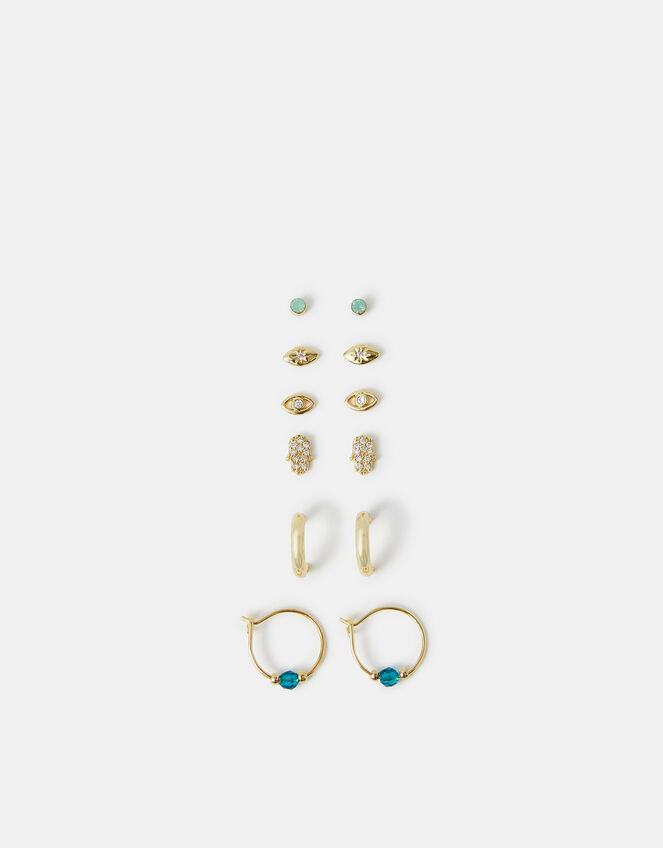 6-Pack 14ct Gold-Plated Stud & Hoop Earrings, , large