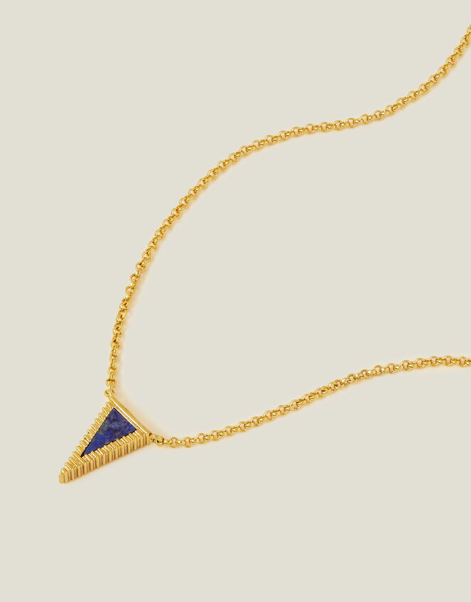 14ct Gold-Plated Lapis Triangle Pendant Necklace, , large
