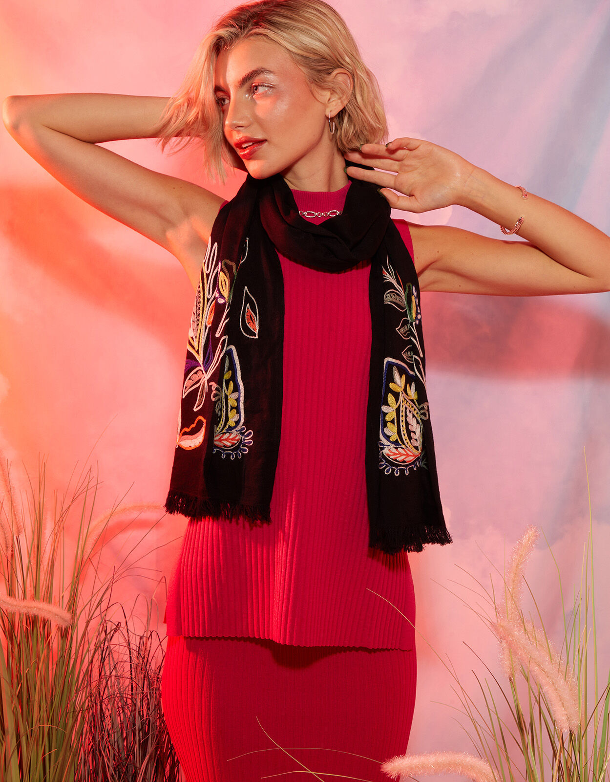Floral embroidered on sale scarf