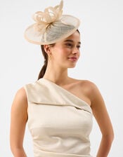Bow Feather Disc Fascinator, Yellow (YELLOW), large