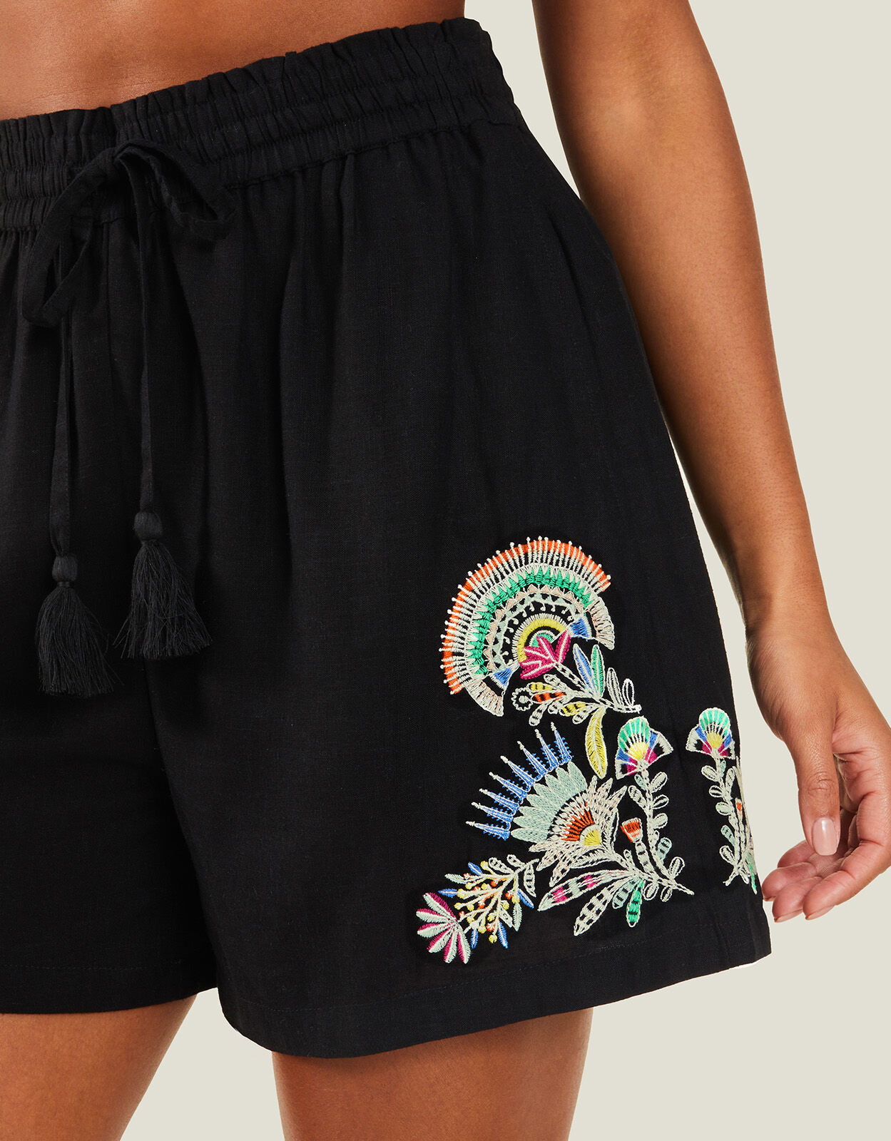 Black online embroidered shorts