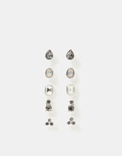 5-Pack Gemstone Stud Earrings, Black (BLACK), large