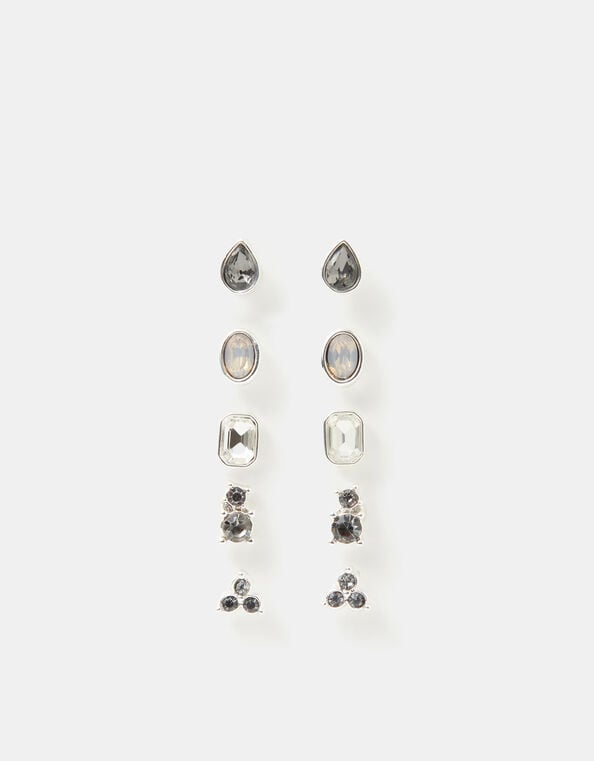 5-Pack Gemstone Stud Earrings, Black (BLACK), large