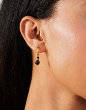 14ct Gold-Plated Bead Drop Huggie Hoop Earrings, , large