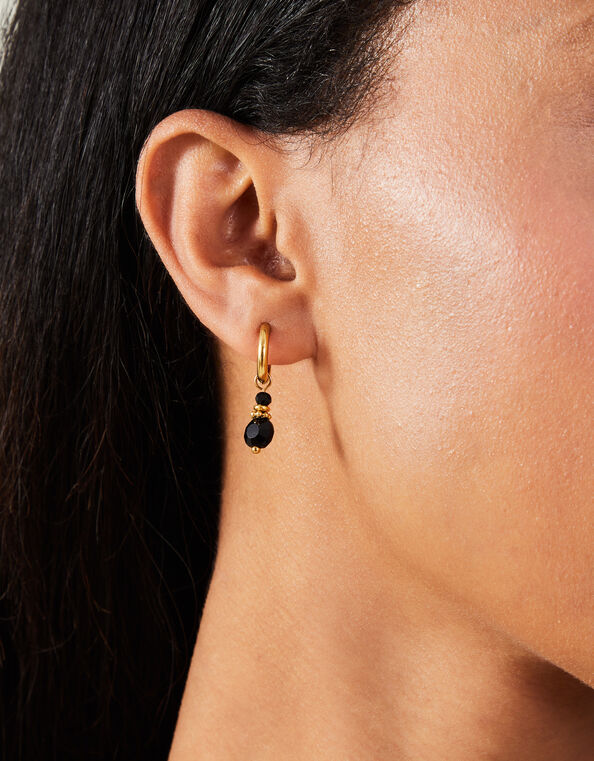 14ct Gold-Plated Bead Drop Huggie Hoop Earrings, , large