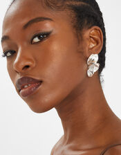 Layered Leaf Drop Earrings Silver, , large